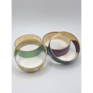 Set of 4 J.Crew Enamel Bangle Bracelets | Colorful Gold Tone | Statement Stack